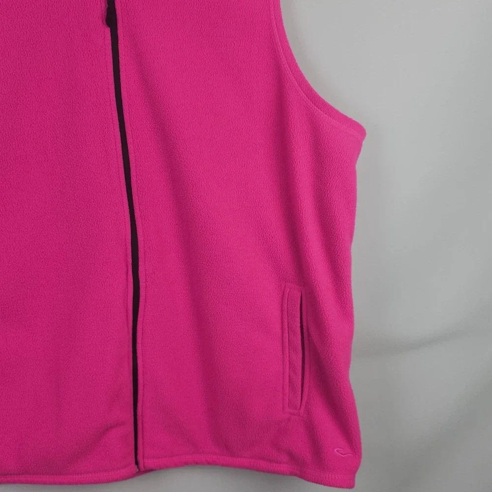 Womens 1X Hot Pink Fleece Zip Up Vest Sleeveless‎ Pocket Casual Layer Outdoors - Picture 12 of 12